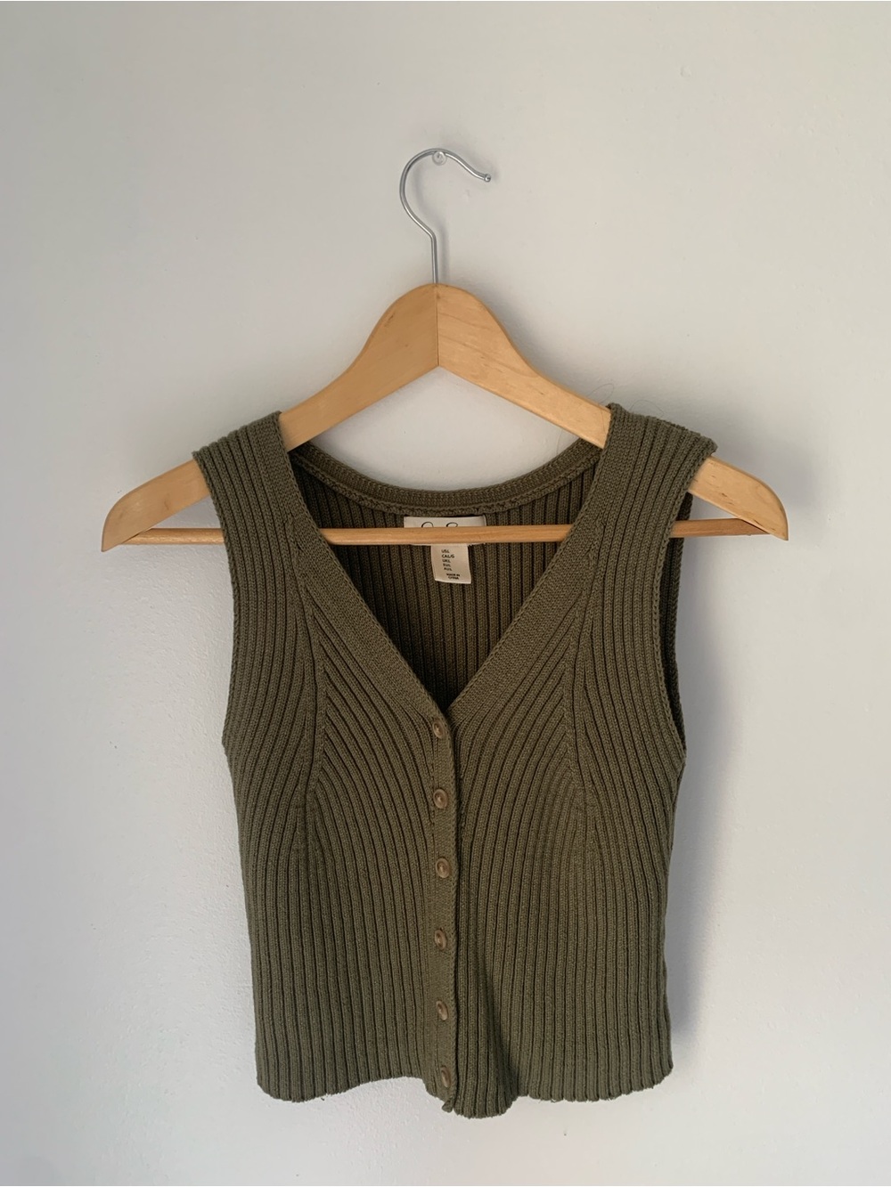 Jessica Simpson Olive Green Ribbed Button-Front Tank Top